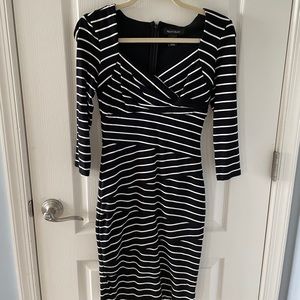WHBM fitted Black and White Striped Dress